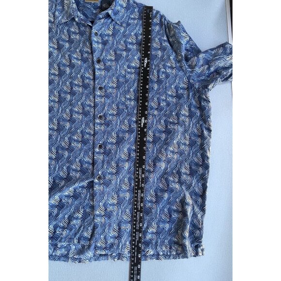 AXIST Men's 100% Silk Shirt Blue Button Up Short Sleeve Size XL - Picture 11 of 13